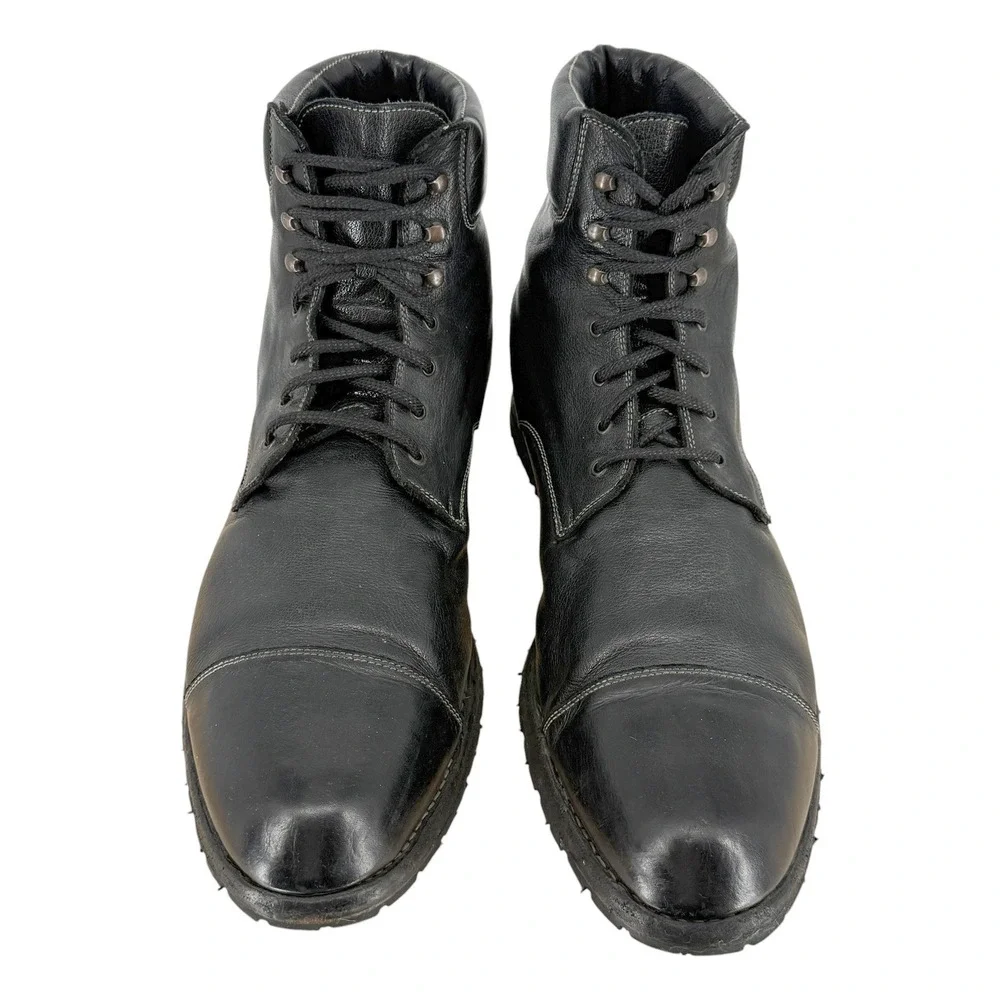 Calzoleria Harris Men 13 Black Leather Cap Toe Vibram Lace Up Ankle  Boots Italy